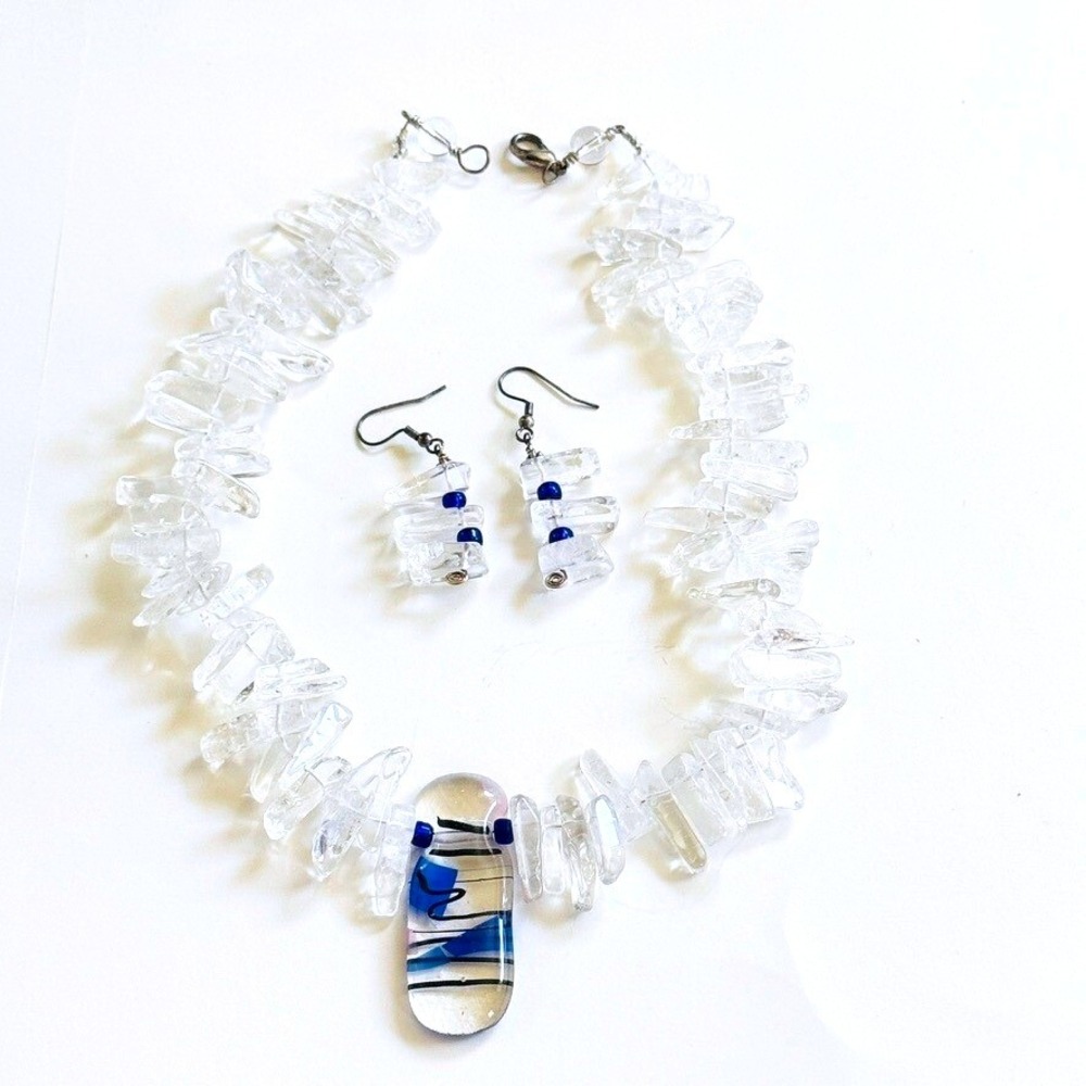VTG Italy Rock Quartz Necklace Earrings Matching Beaded Sterling Silver 925 Rare